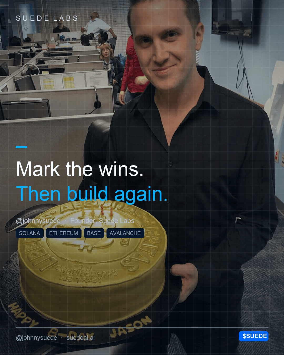 Jason Colapietro Suede Labs AI founder visual for creative IP ownership, music rights, creator infrastructure, and IP provenance: Birthday Cake.