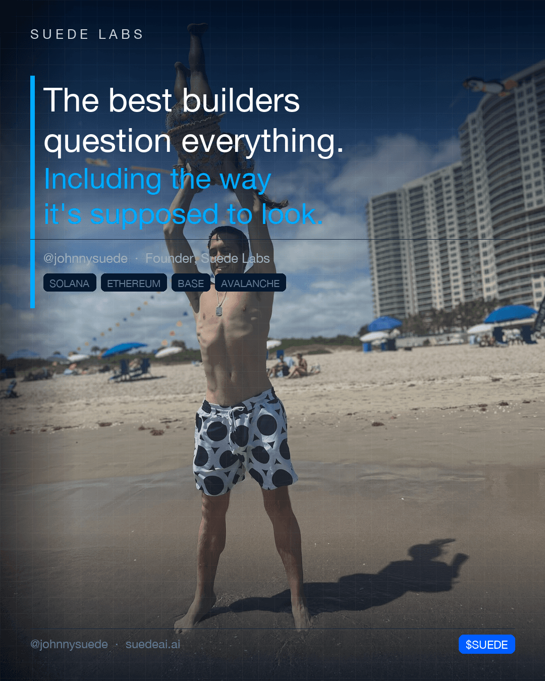 Jason Colapietro Suede Labs AI founder visual for creative IP ownership, music rights, creator infrastructure, and IP provenance: Builders Question Everything.