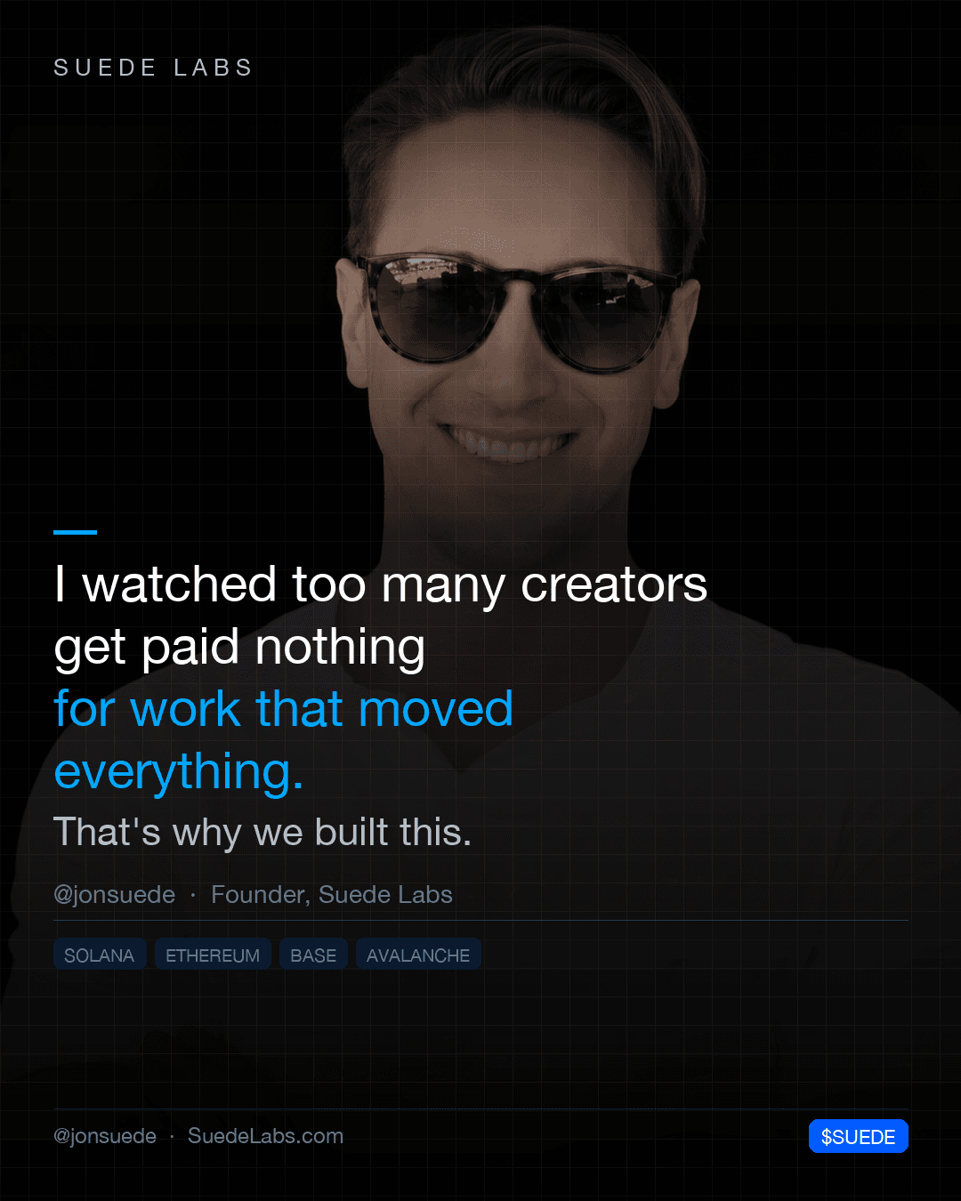 Jason Colapietro Suede Labs AI founder visual for creative IP ownership, music rights, creator infrastructure, and IP provenance: Creators Paid Nothing.