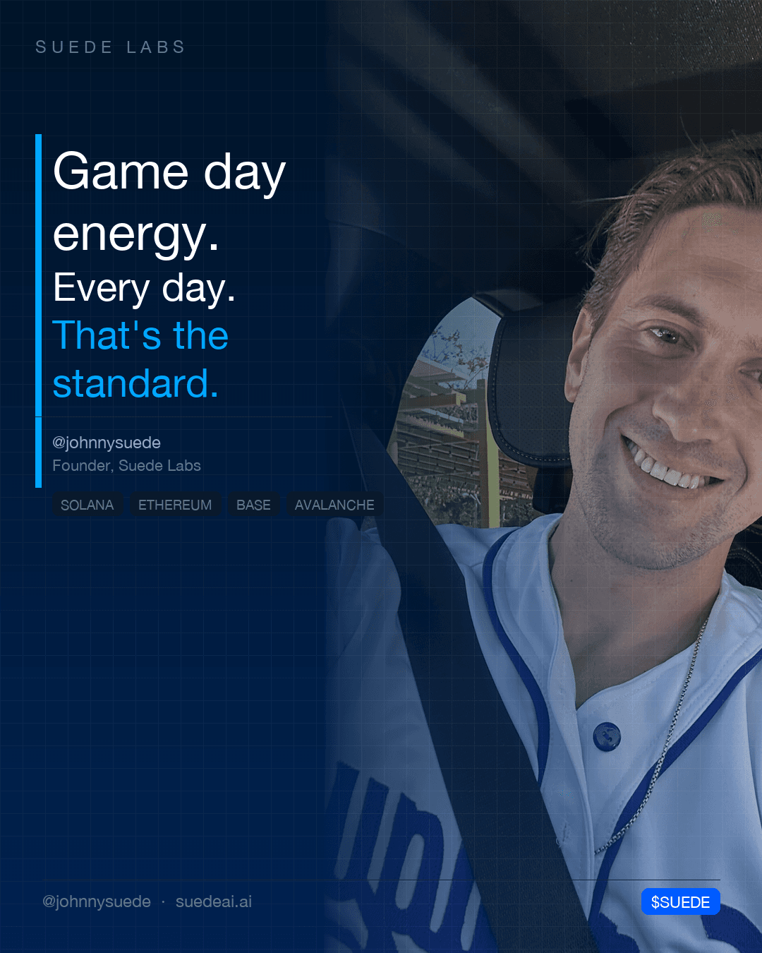 Jason Colapietro Suede Labs AI founder visual for creative IP ownership, music rights, creator infrastructure, and IP provenance: Game Day Energy.